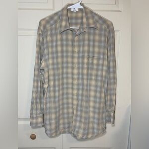 Zanella men’s medium Beige and gray plaid buttons down Shirt